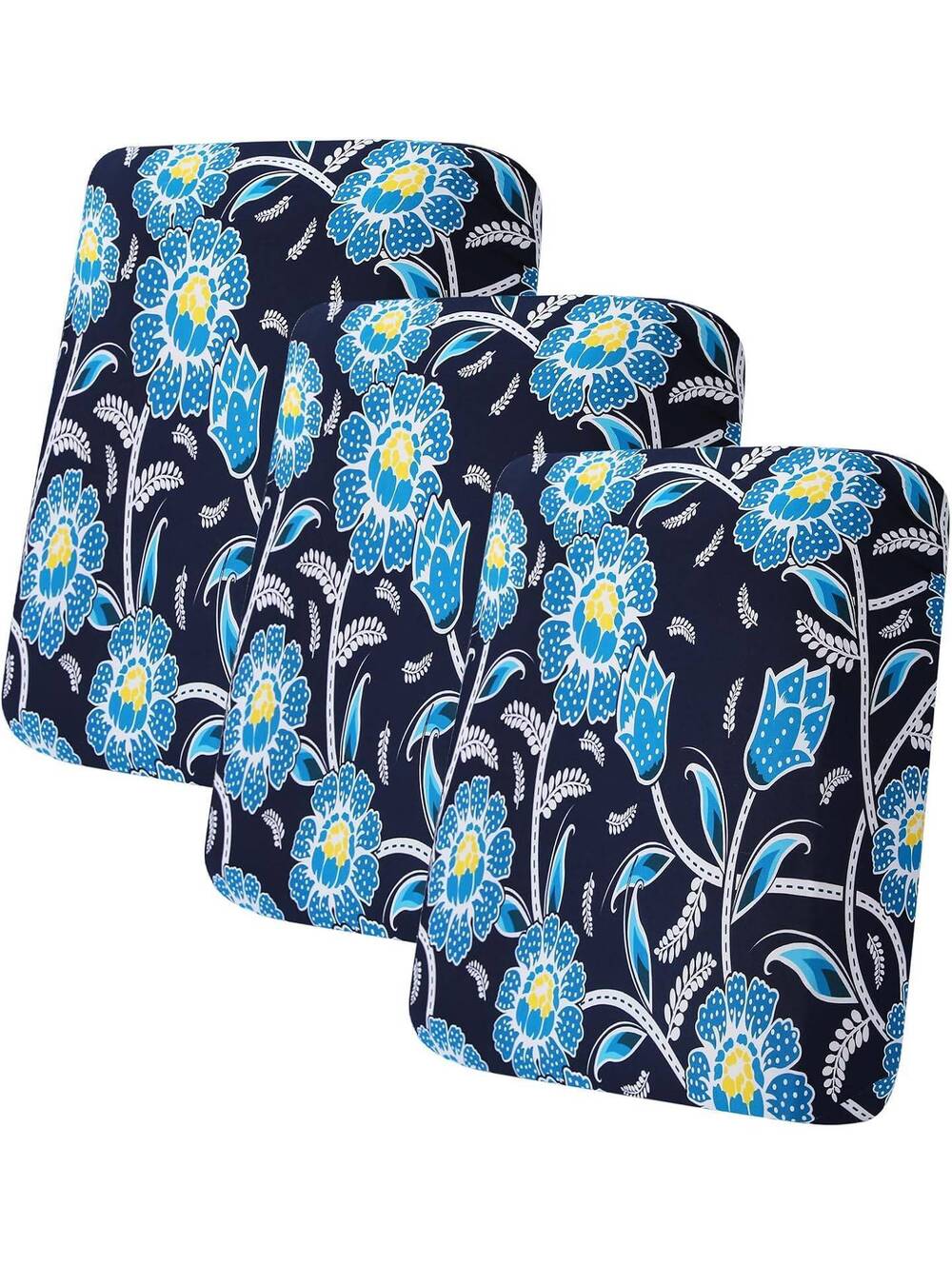 3 Pc Floral Couch Cushion Covers Dark Blue